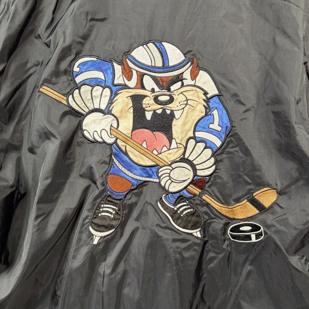 Vintage 1996 Warner Bros Ice Demons Tazmanian Hockey League Jacket Mens L Black - Picture 11 of 11